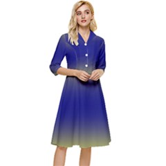 Electric Yellow To Navy Blue Bilinear Gradient Classy Knee Length Dress by GradientsOmbre