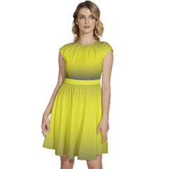 Navy Blue To Electric Yellow Bilinear Gradient Cap Sleeve High Waist Dress by GradientsOmbre