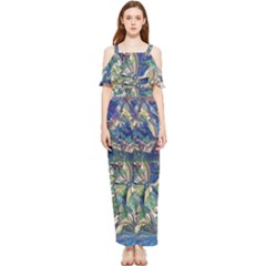Blue Blend Draped Sleeveless Chiffon Jumpsuit by kaleidomarblingart