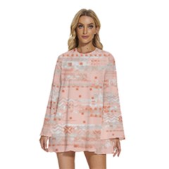 Boho Pattern Round Neck Long Sleeve Bohemian Style Chiffon Mini Dress by designsbymallika