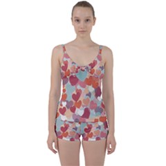 Valentines Day Hearts Romance Love Tie Front Two Piece Tankini by Posterlux