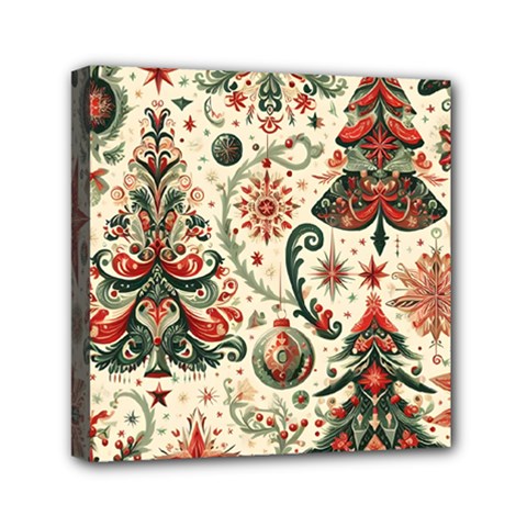 Christmas Tree Snow Mini Canvas 6  X 6  (stretched) by Bedest