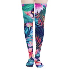 Hawaiian Flowers Hawaii Thigh High Stockings by Cemarart