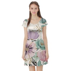 Flowers Pattern Floral Short Sleeve Skater Dress by Sabxi