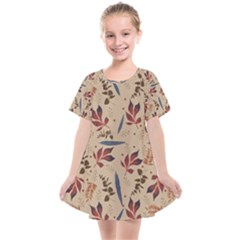 Leaves Pattern Teal Seamless Fall Kids  Smock Dress by Sabxi