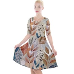 Leaves Pattern Flora Quarter Sleeve A-line Dress With Pockets by Sabxi