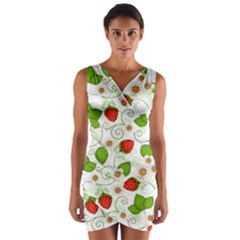 Strawberry Fruit Pattern Leaves Wrap Front Bodycon Dress by Sabxi