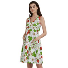 Strawberry Fruit Pattern Leaves Sleeveless Dress With Pocket by Sabxi