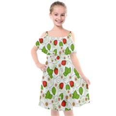 Strawberry Fruit Pattern Leaves Kids  Cut Out Shoulders Chiffon Dress by Sabxi