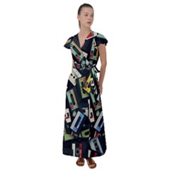 Abstract Case Flutter Sleeve Maxi Dress by kyorashop23