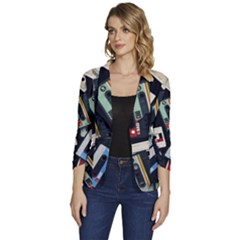 Abstract Case Women s One-button 3/4 Sleeve Short Jacket by kyorashop23