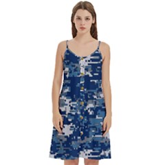 Blue, Camouflage, Cool, Navy, New, Pattern Women s Spaghetti Strap Pullover Cami Dress by kyorashop23