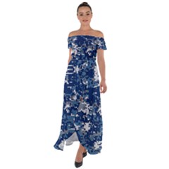 Blue, Camouflage, Cool, Navy, New, Pattern Off Shoulder Open Front Chiffon Dress by kyorashop23