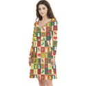 Template Christmas Pattern Long Sleeve V-neck skater dress with Pockets View2
