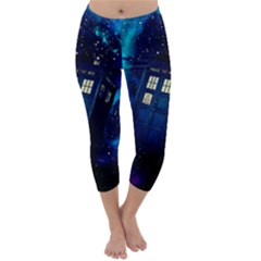 Tardis Doctor Who Space Galaxy Capri Winter Leggings  by Cemarart