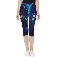 Tardis Doctor Who Space Galaxy Inside Out Lightweight Velour Capri Leggings  by Cemarart