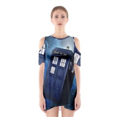 Tardis Doctor Who Space Blue Shoulder Cutout One Piece Dress by Cemarart