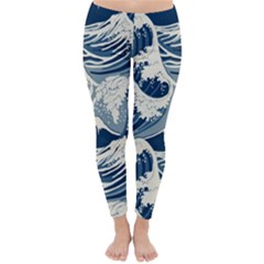 Japanese Wave Pattern Classic Winter Leggings by Cemarart