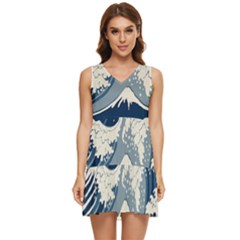Japanese Wave Pattern Tiered Sleeveless Mini Dress by Cemarart