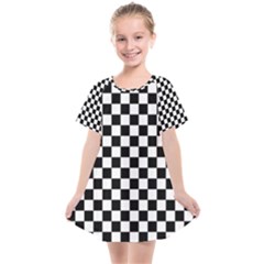 Pattern Checkered Squares Black White Pattern Kids  Smock Dress by Sabxi