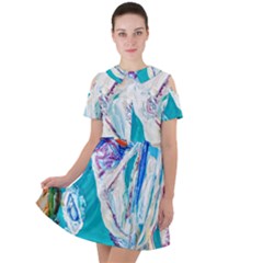 Seascape Short Sleeve Shoulder Cut Out Dress  by bestdesignintheworld