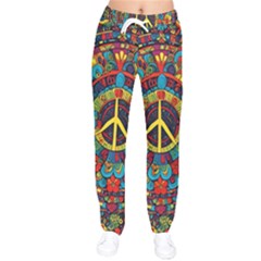Peace Abstract Pattern Creative Drawing Women Velvet Drawstring Pants by Posterlux