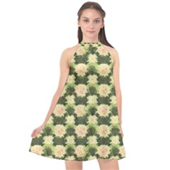 Retro 1880s Flowers Pattern 15 Halter Neckline Chiffon Dress  by violetheavensky
