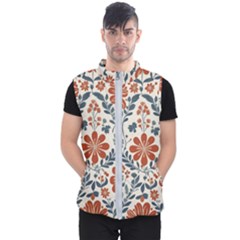 Retro Scandinavian Nordic Flowers Pattern 3 Men s Puffer Vest by violetheavensky
