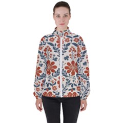 Retro Scandinavian Nordic Flowers Pattern 3 Women s High Neck Windbreaker by violetheavensky