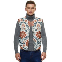 Retro Scandinavian Nordic Flowers Pattern 3 Men s Button Up Puffer Vest	 by violetheavensky