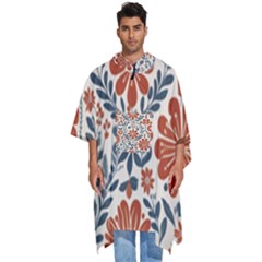 Retro Scandinavian Nordic Flowers Pattern 3 Men s Hooded Rain Ponchos by violetheavensky