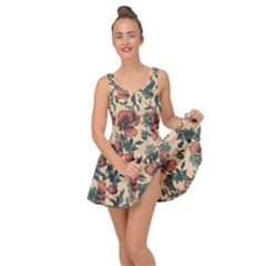 Victorian Beige And Teal Flower Pattern Inside Out Casual Dress by violetheavensky