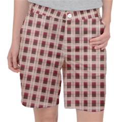 Retro 60s 50s Plaid Pattern 2 Women s Pocket Shorts by violetheavensky