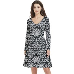 Gothic Leaf Pattern 3 Long Sleeve V-neck Skater Dress With Pockets by violetheavensky