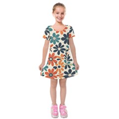 Retro Scandinavian Nordic Flowers Pattern 2 Kids  Short Sleeve Velvet Dress by violetheavensky