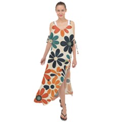 Retro Scandinavian Nordic Flowers Pattern 2 Maxi Chiffon Cover Up Dress by violetheavensky