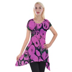 Mid Century Retro Floral 1970s 1960s Pattern 100 Short Sleeve Side Drop Tunic by violetheavensky