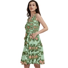 Retro 1880s Flowers Pattern 5 Sleeveless V-neck Skater Dress With Pockets by violetheavensky