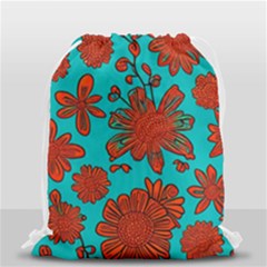 Mid Century Retro Floral 1970s 1960s Pattern 103 Drawstring Bag (small) by violetheavensky