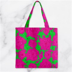 Mid Century Retro Floral 1970s 1960s Pattern 98 Zipper Grocery Tote Bag by violetheavensky