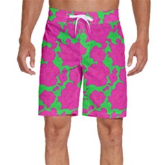 Mid Century Retro Floral 1970s 1960s Pattern 98 Men s Beach Shorts by violetheavensky