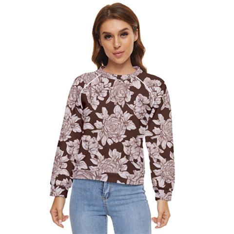 Mid Century Retro Floral 1970s 1960s Pattern 106 Women s Long Sleeve Raglan T-shirt by violetheavensky