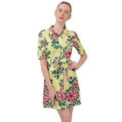 Retro 1880s Flowers Pattern 8 Belted Shirt Dress by violetheavensky