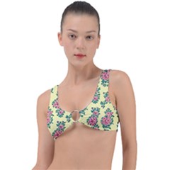Retro 1880s Flowers Pattern 8 Ring Detail Bikini Top by violetheavensky
