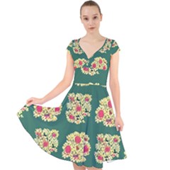 Retro 1880s Flowers Pattern 6 Cap Sleeve Front Wrap Midi Dress by violetheavensky