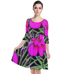 Mid Century Retro Floral 1970s 1960s Pattern 99 Quarter Sleeve Waist Band Dress by violetheavensky