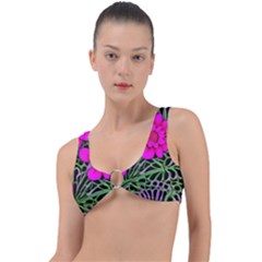 Mid Century Retro Floral 1970s 1960s Pattern 99 Ring Detail Bikini Top by violetheavensky