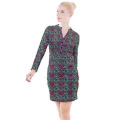 Retro 1880s Flowers Pattern 3 Button Long Sleeve Dress by violetheavensky