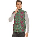 Retro 1880s Flowers Pattern 3 Men s High Neck Button Up Puffer Vest View2
