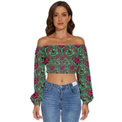 Retro 1880s Flowers Pattern 3 Long Sleeve Crinkled Weave Crop Top by violetheavensky